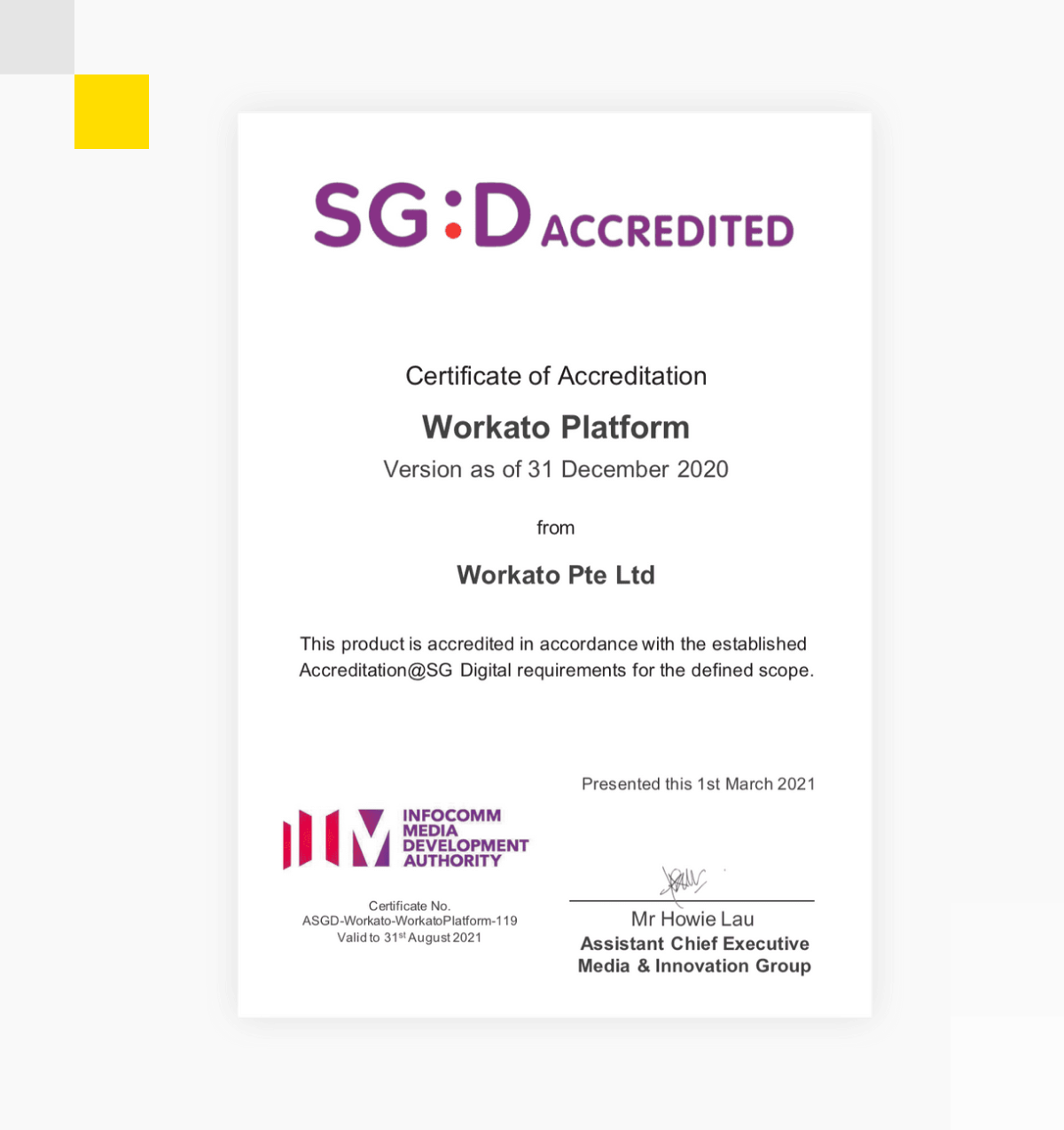 IMDA certificate of accredidation
